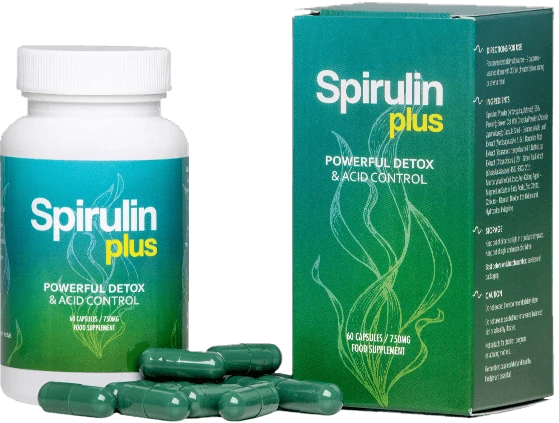 Bouteille de Spirulin Plus en premier plan